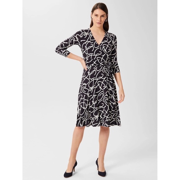 2/$12🌿 London Times Vintage Faux Wrap A-Line Dress - Black - Picture 1 of 5